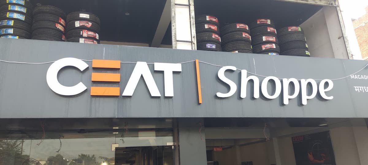 CEAT Shoppe sign with tyre stock